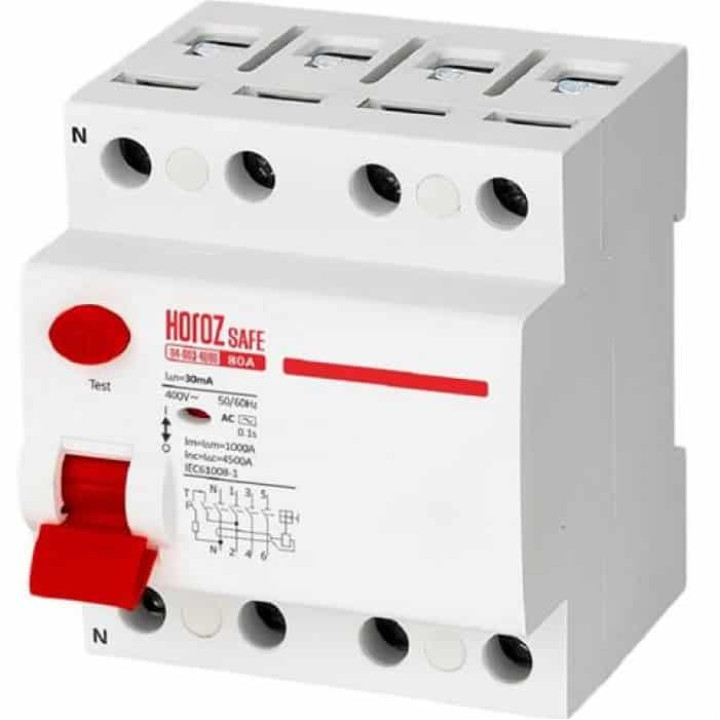 ПЗВ SAFE 80А 4P · HOROZ ELECTRIC · differencialnij-avtomat-safe-80a-4p