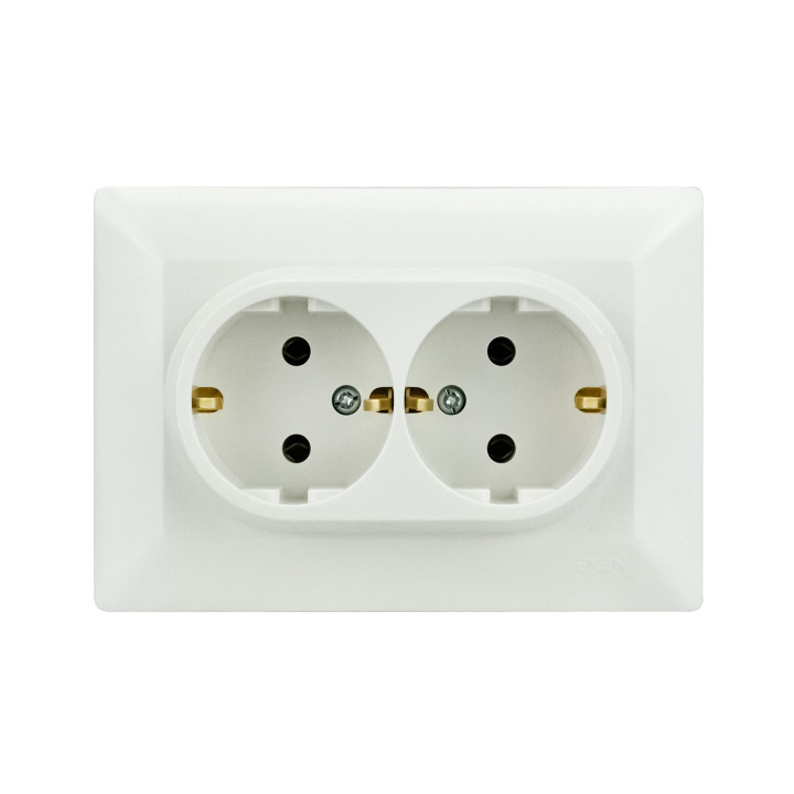 Розетка подвійна з заземленням біла ODAK · HOROZ ELECTRIC · rozetka-dvojnaja-s-zazemleniem-white-odak