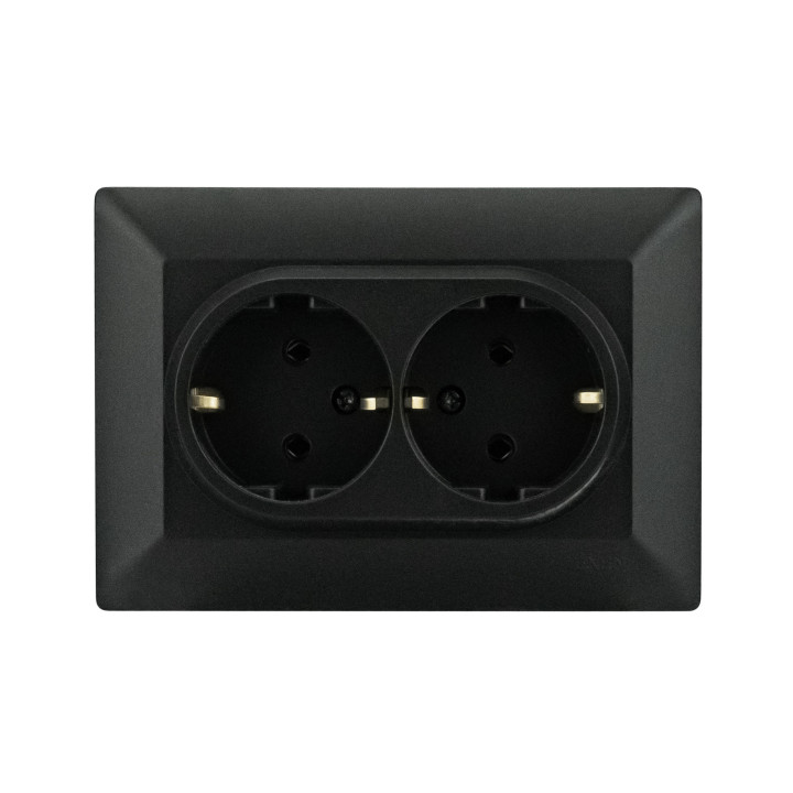 Розетка подвійна з заземленням чорна ODAK · HOROZ ELECTRIC · rozetka-dvojnaja-s-zazemleniem-black-odak