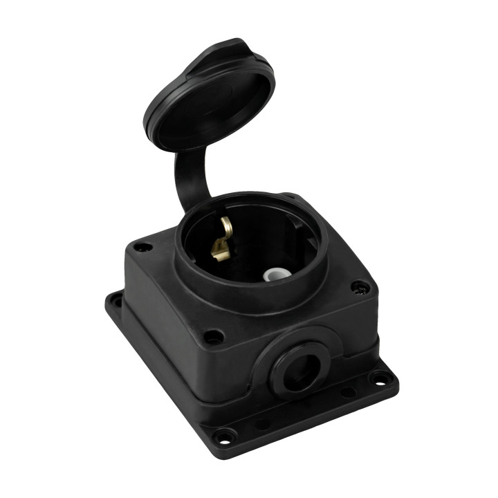 Колодка 1 гніздо з кришкою · HOROZ ELECTRIC · kolodka-1-gnezdo-s-kryshkou-black