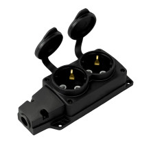 Колодка 2 гнізда з кришкою · HOROZ ELECTRIC · kolodka-2-gnezda-s-kryshko-black