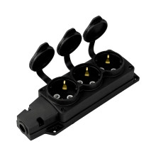 Колодка 3 гнізда з кришкою · HOROZ ELECTRIC · kolodka-3-gnezda-s-kryshkou-black