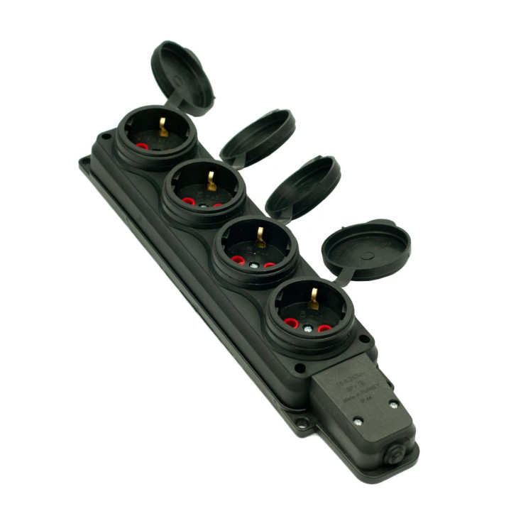 Колодка 4 гнізда з кришкою · HOROZ ELECTRIC · kolodka-4-gnezda-s-kryshkou-black
