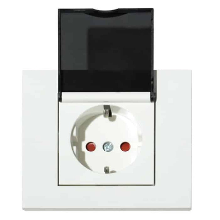 Розетка одинарна з заземленням з кришкою та шторками біла GRANO · HOROZ ELECTRIC · horoz-400-010300-243