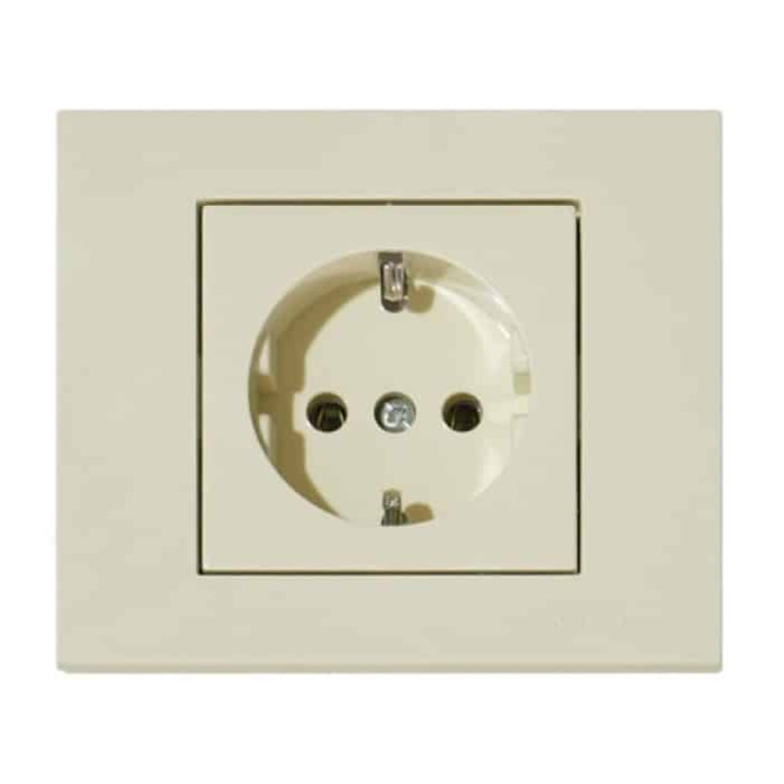 Розетка одинарна з заземленням кремова GRANO · HOROZ ELECTRIC · rozetka-odinarnaja-s-zazemleniem-belaja-grano