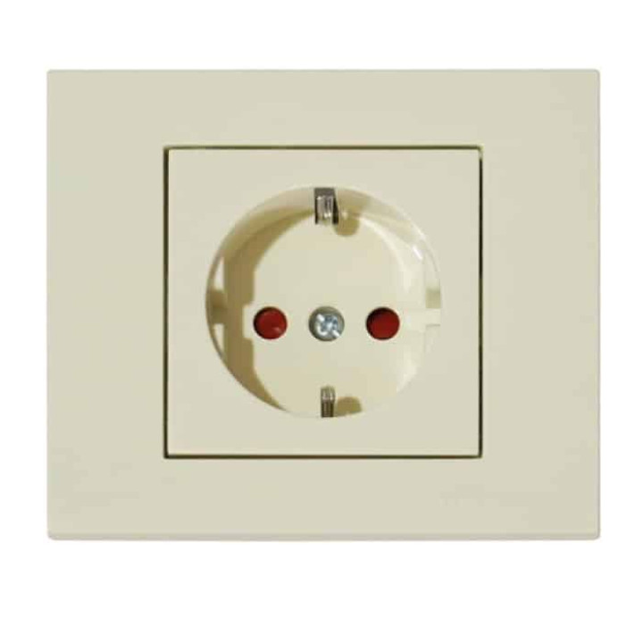 Розетка одинарна з заземленням та шторками кремова GRANO · HOROZ ELECTRIC · rozetka-odinarnaja-s-zazemleniem-i-shtorkami-belaja-grano