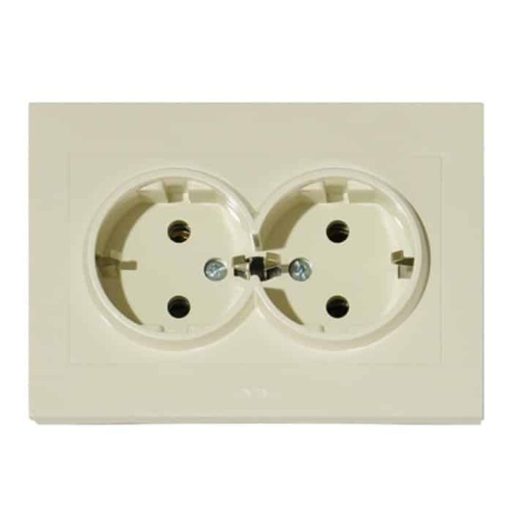 Розетка подвійна з заземленням кремова GRANO · HOROZ ELECTRIC · rozetka-dvojnaja-s-zazemleniem-belaja-grano