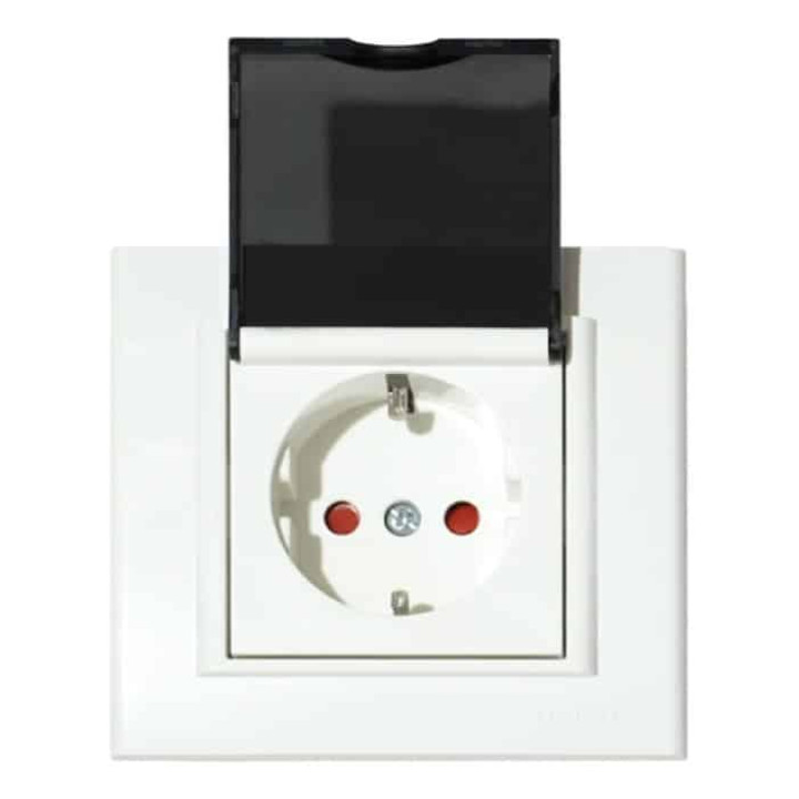 Розетка одинарна з заземленням з кришкою та шторками біла MINA · HOROZ ELECTRIC · horoz-401-010300-243