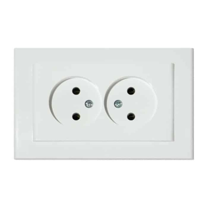Розетка подвійна без заземлення біла MINA · HOROZ ELECTRIC · rozetka-dvojnaja-bez-zazemlenija-belaja-mina
