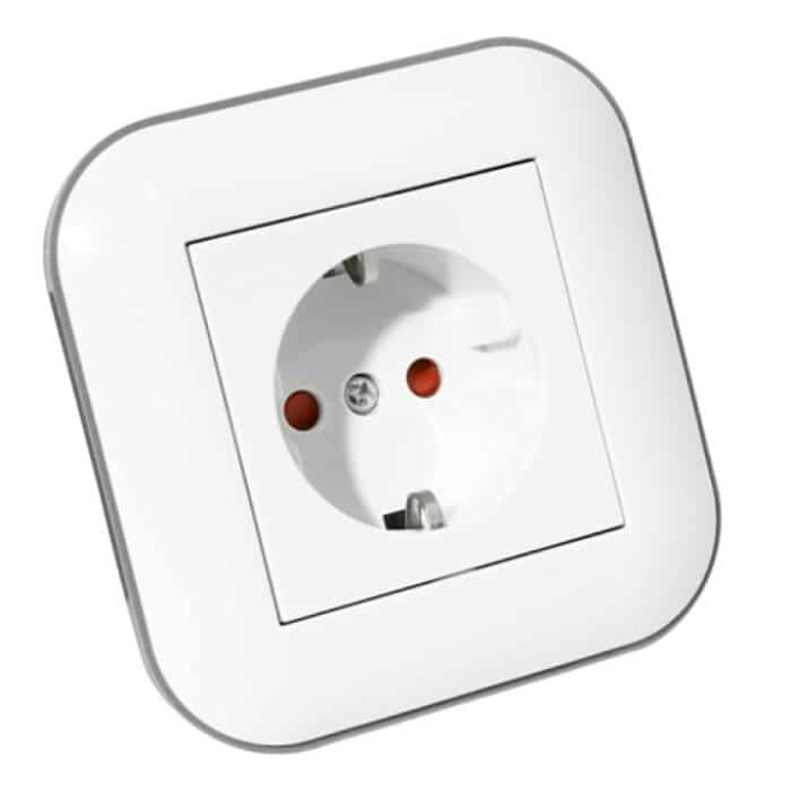 Розетка одинарна з заземленням та шторками LOFT білий+сірий · HOROZ ELECTRIC · rozetka-odinarnaja-s-zazemleniem-i-shtorkami-loft-belij-serij