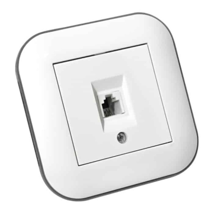 Розетка телефонна LOFT білий+сірий · HOROZ ELECTRIC · rozetka-telefonnaja-loft-belij-serij