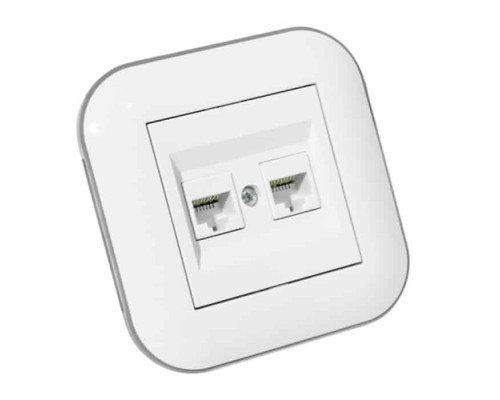 Розетка комп’ютерна двійна (CAT6) LOFT білий+сірий