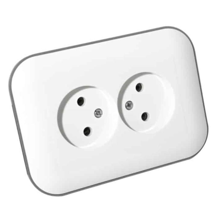 Розетка подвійна без заземлення LOFT білий+сірий · HOROZ ELECTRIC · rozetka-dvojnaja-bez-zazemlenija-loft-belij-serij