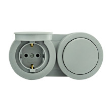Вимикач 1-клавішний + Розетка з заземленням з кришкою сірий xOne · HOROZ ELECTRIC · vikljuchatel-1-kl-rozetka-z-zazemlenniam-z-kryshkoyu-siryi-xone