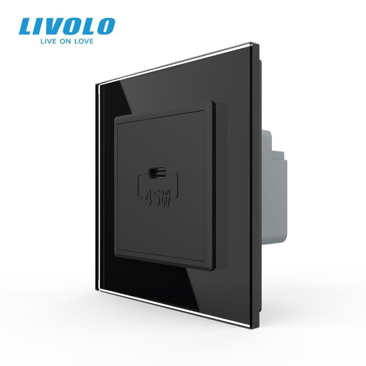 Розетка USB Type-C з Power Delivery 45W Livolo чорний (VL-C7-FCUC-2BP) · LIVOLO · VL-C7FCUC-2BP