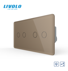Сенсорний прохідний димер LIVOLO, 4 сенсори (2-2), золотий 2.5D, скло