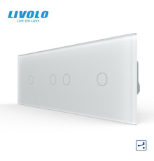 Сенсорний (дотиковий) прохідний/перехресний вимикач LIVOLO 4 сенсори (1-2-1) білий матовый скло