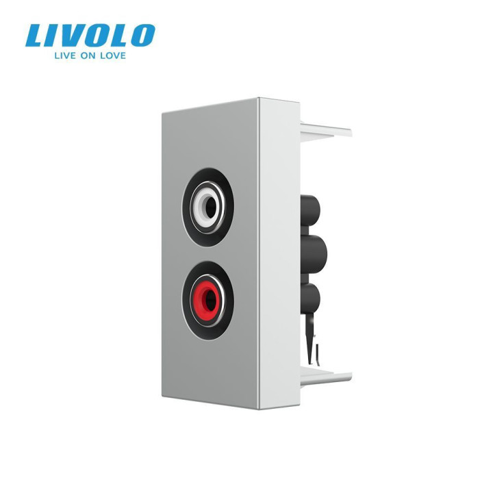 Аудіо розетка RCA (тюльпан) LIVOLO, сіра, модуль 0.5 поста, для колонок / підсилювача (VL-FCAU-1IP) · LIVOLO · VL-FCAU-1IP