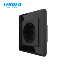 Електрична розетка з заземленням LIVOLO, чорна, скляна 2.5D рамка, шторки, 250В 16А · LIVOLO · VL-C7FCTC16A-2BS05