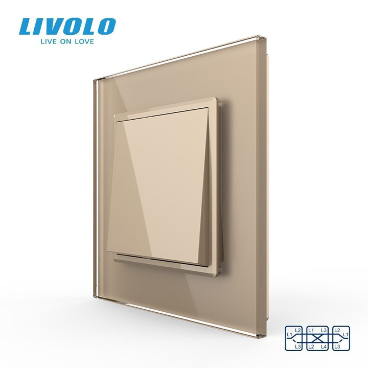 Одноклавішний перехресний вимикач Livolo золото скло (VL-C7FCMM10A-2AP) · LIVOLO · VL-C7FCMM10A-2AP
