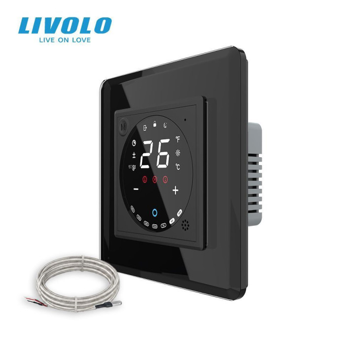 Wi-Fi терморегулятор сенсорний для електричної теплої підлоги LIVOLO, чорний 2.5D скляний · LIVOLO · VL-C7FCQ1Y/XQ001-2BS05