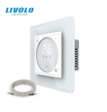 Wi-Fi терморегулятор сенсорний для електричної теплої підлоги LIVOLO, білий 2.5D скляний