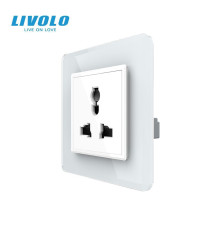 Розетка універсальна 12 стандартів в 1 LIVOLO біла 2.5D скло