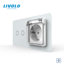 Сенсорний димер LIVOLO 2 сенсори з розеткою IP44 білий 2.5D, 16A 230V із заземленням, шторки