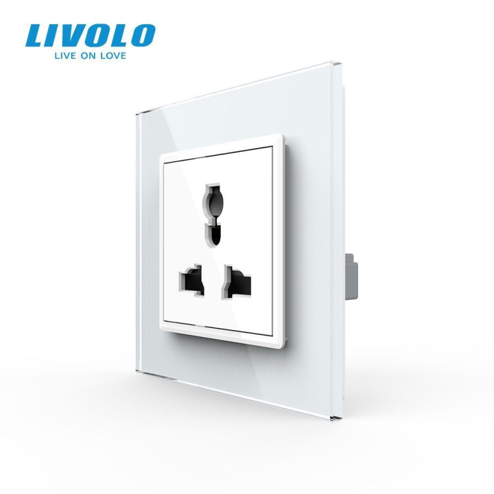 Розетка універсальна 12 стандартів в 1 Livolo білий скло (VL-C7C1C-11) · LIVOLO · VL-C7FCT22-2WP