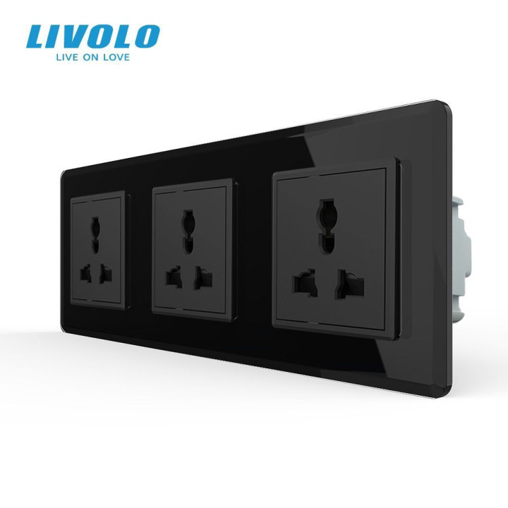 Розетка тримісна універсальна LIVOLO чорна 2.5D скло · LIVOLO · VL-C7FCT22-6BS05