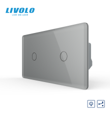Сенсорний прохідний димер LIVOLO, 2 сенсори (1-1), сірий 2.5D, скло