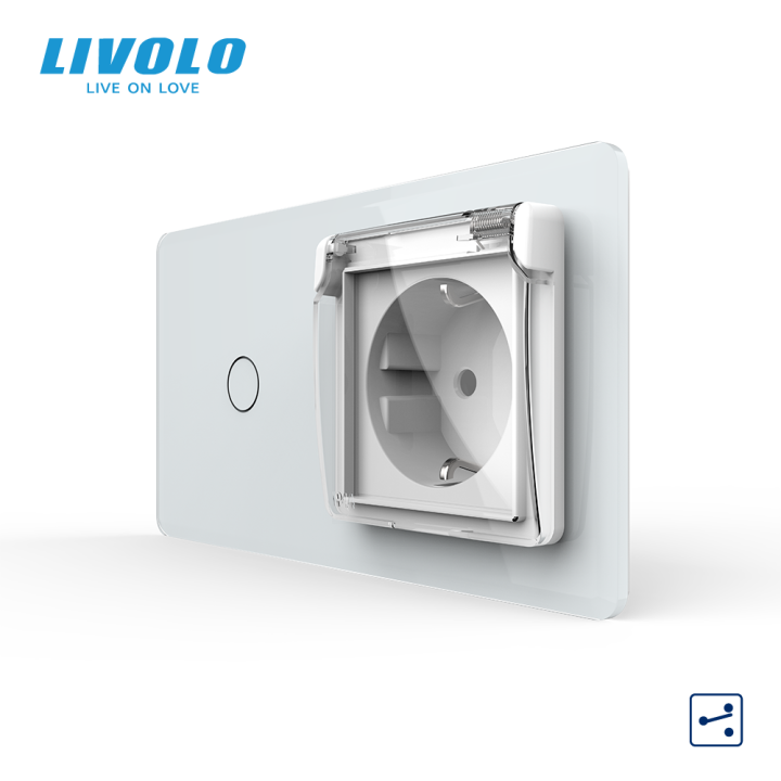 Сенсорний прохідний вимикач LIVOLO з розеткою IP44 кришка білий 2.5D 16А 230В із заземленням шторки скло · LIVOLO · VL-C7FC1S/FCTC16A/XW001-4WS05