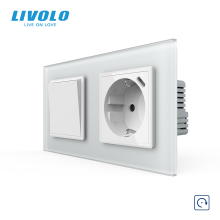 Вимикач без фіксації LIVOLO з розеткою та USB Type-C 18Вт, білий матовый, скло, із заземленням і захисними шторками · LIVOLO · VL-C7FCMH2/FCTF16A.UC18W-4WS06