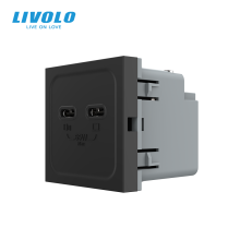 USB Type-C розетка LIVOLO, PD 65W, Power Delivery, швидка зарядка, чорна, модуль · LIVOLO · VL-FCUC.UC-2BP