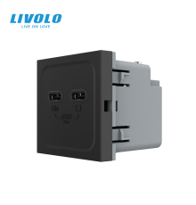 USB Type-C розетка LIVOLO, PD 65W, Power Delivery, швидка зарядка, чорна, модуль