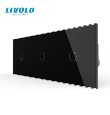 Сенсорний прохідний димер LIVOLO 3 сенсори (1-1-1), чорний матовый, скло, 2A 230V