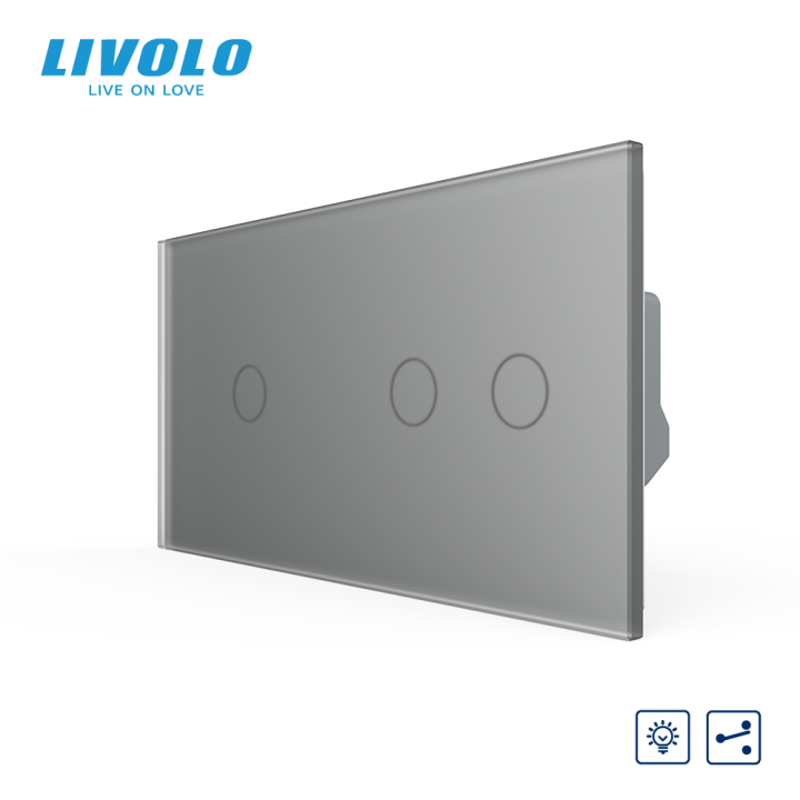 Сенсорний прохідний димер LIVOLO, 3 сенсори (1-2), сірий матовый, скло · LIVOLO · VL-C7FC1SD/FC2SD-4IS06