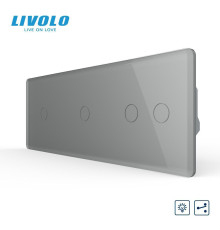 Сенсорний прохідний димер LIVOLO 4 сенсори (1-1-2), сірий 2.5D, скло, 2A 230V