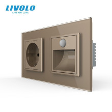 Розетка з світильником для сходів LIVOLO, з датчиком руху та освітлення, 2700K, 230В, 0.35Вт, золотий, скло · LIVOLO · VL-C7FCTC16A/FCL-4AP