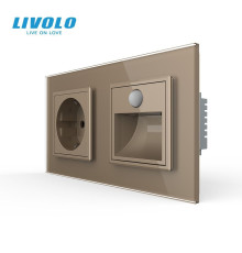 Розетка з світильником для сходів LIVOLO, з датчиком руху та освітлення, 2700K, 230В, 0.35Вт, золотий, скло