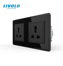 Розетка двомісна універсальна LIVOLO чорна 2.5D скло