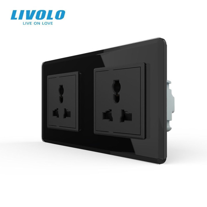 Розетка двомісна універсальна LIVOLO чорна 2.5D скло · LIVOLO · VL-C7FCT22-4BS05