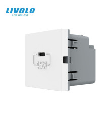 USB Type-C розетка LIVOLO, PD 45W, Power Delivery, швидка зарядка, біла, модуль (VL-FCUC-2WP)