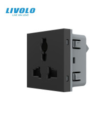Універсальна розетка LIVOLO 12-в-1, з заземленням і шторками, чорна, 16А 250В, модуль (VL-FCT22 16A-2BP)