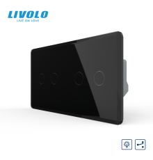 Сенсорний прохідний димер LIVOLO, 4 сенсори (2-2), чорний 2.5D, скло