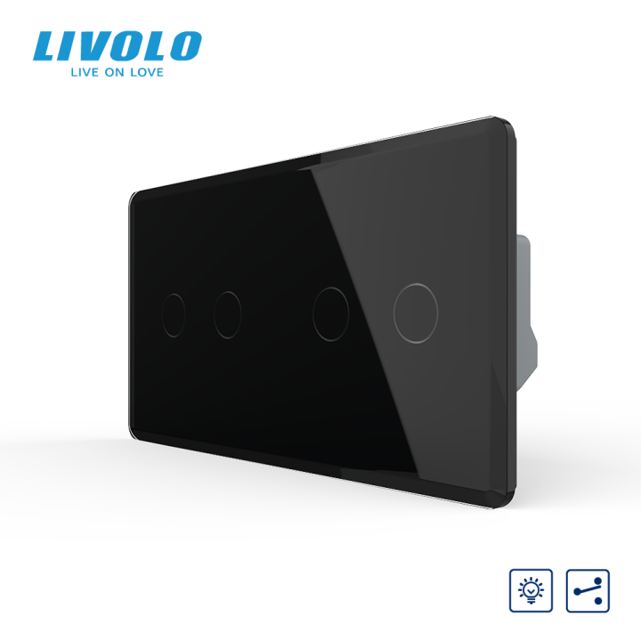 Сенсорний прохідний димер LIVOLO, 4 сенсори (2-2), чорний 2.5D, скло · LIVOLO · VL-C7FC2SD/FC2SD-4BS05