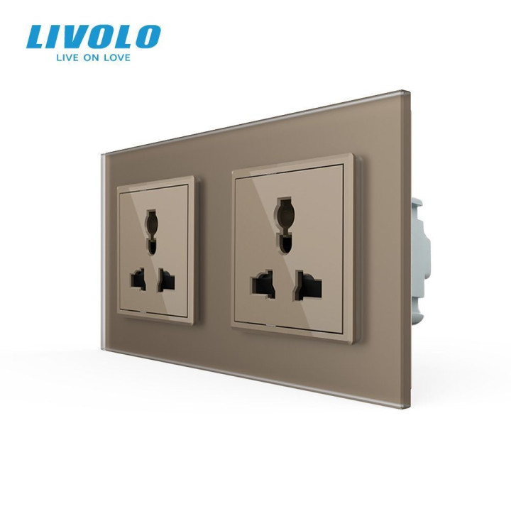 Розетка двомісна універсальна LIVOLO золота матова скло · LIVOLO · VL-C7FCT22-4AS06