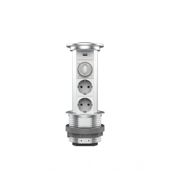 Висувна розетка на дві розетки, USB, Bluetooth колонка Livolo срібний (VL-SHS021-FCTC-FCF-S) · LIVOLO · VL-SHS021-FCTC-FCF-S