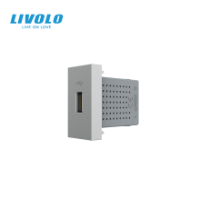 USB розетка LIVOLO 5V 2.1A, сіра, 10Вт, з блоком живлення, модуль 0.5 поста (VL-FCUA-1IP)