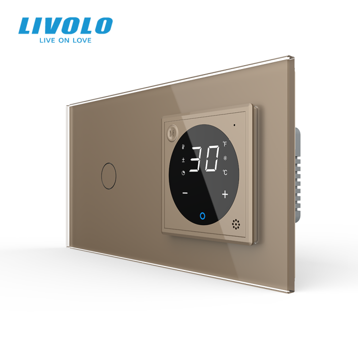 Розумний терморегулятор LIVOLO з керуваннямз телефона, вимикач, золотий, скляна рамка · LIVOLO · VL-C7FC1Z2/FCQ1Z2-4AP
